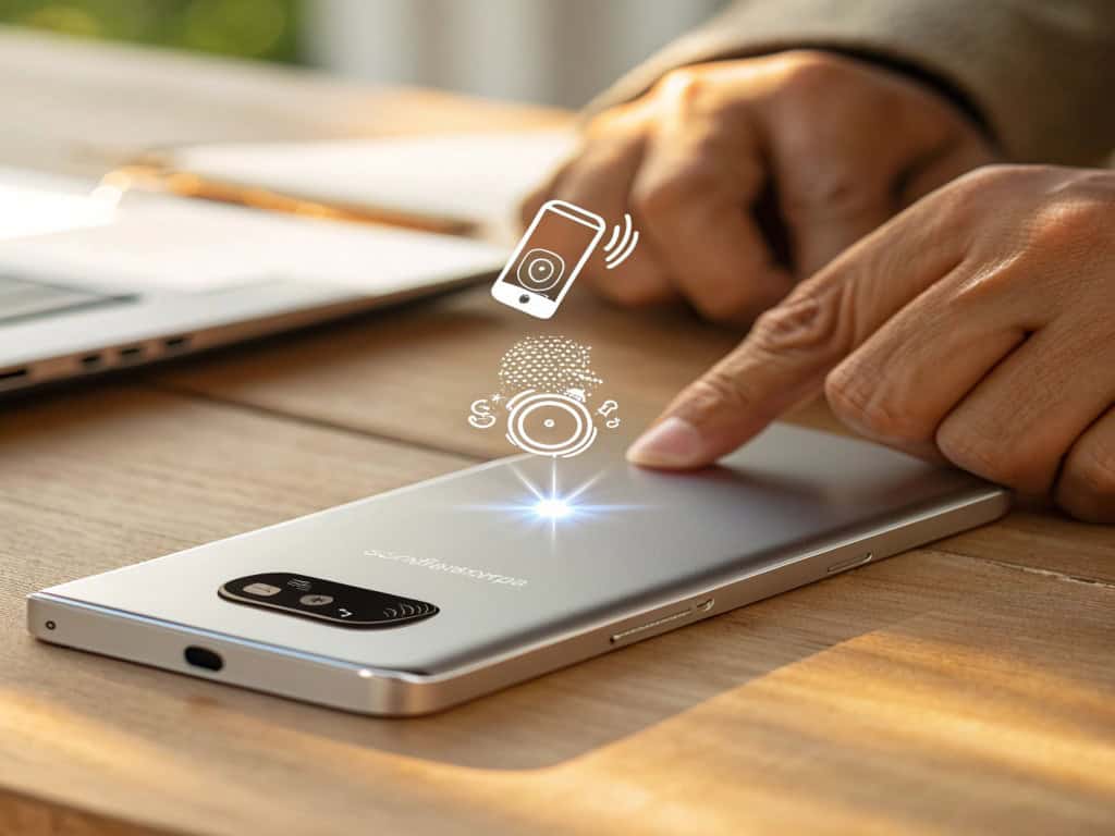 Imagem criada por IA mostra pessoa tocando na base traseira de um celular