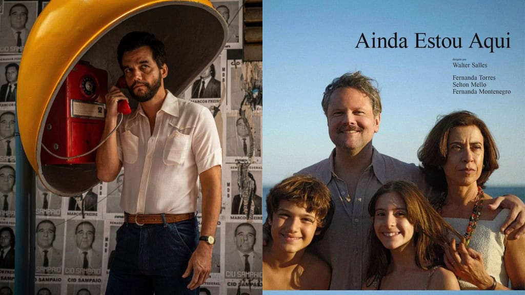 Montagem com pôsteres dos filmes Agente Secreto e Ainda Estou Aqui, que devem integrar catálogo do streaming Tela Brasil