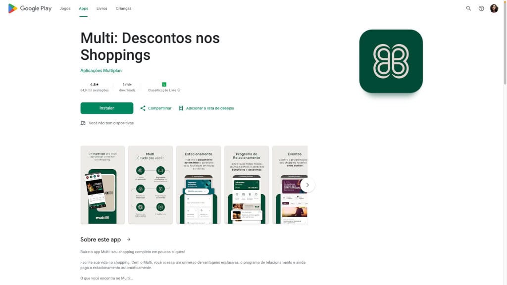 Captura de tela de página do aplicativo Multi na Play Store