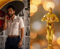 Montagem com imagens do filme Agente Secreto e de estatueta do Oscar