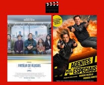 Montagem com pôsteres dos filmes Família de Aluguel e Agentes Muito Especiais, que estreiam nos cinemas em 8 de janeiro de 2026