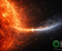 Ilustração de Betelgeuse e sua estrela companheira no espaço