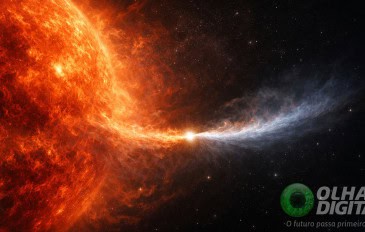 Ilustração de Betelgeuse e sua estrela companheira no espaço