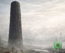 Ilustração do organismo Prototaxites no período Devoniano