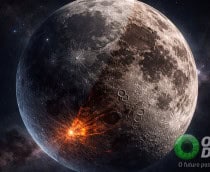 Ilustração de impacto grande em um dos lados da Lua