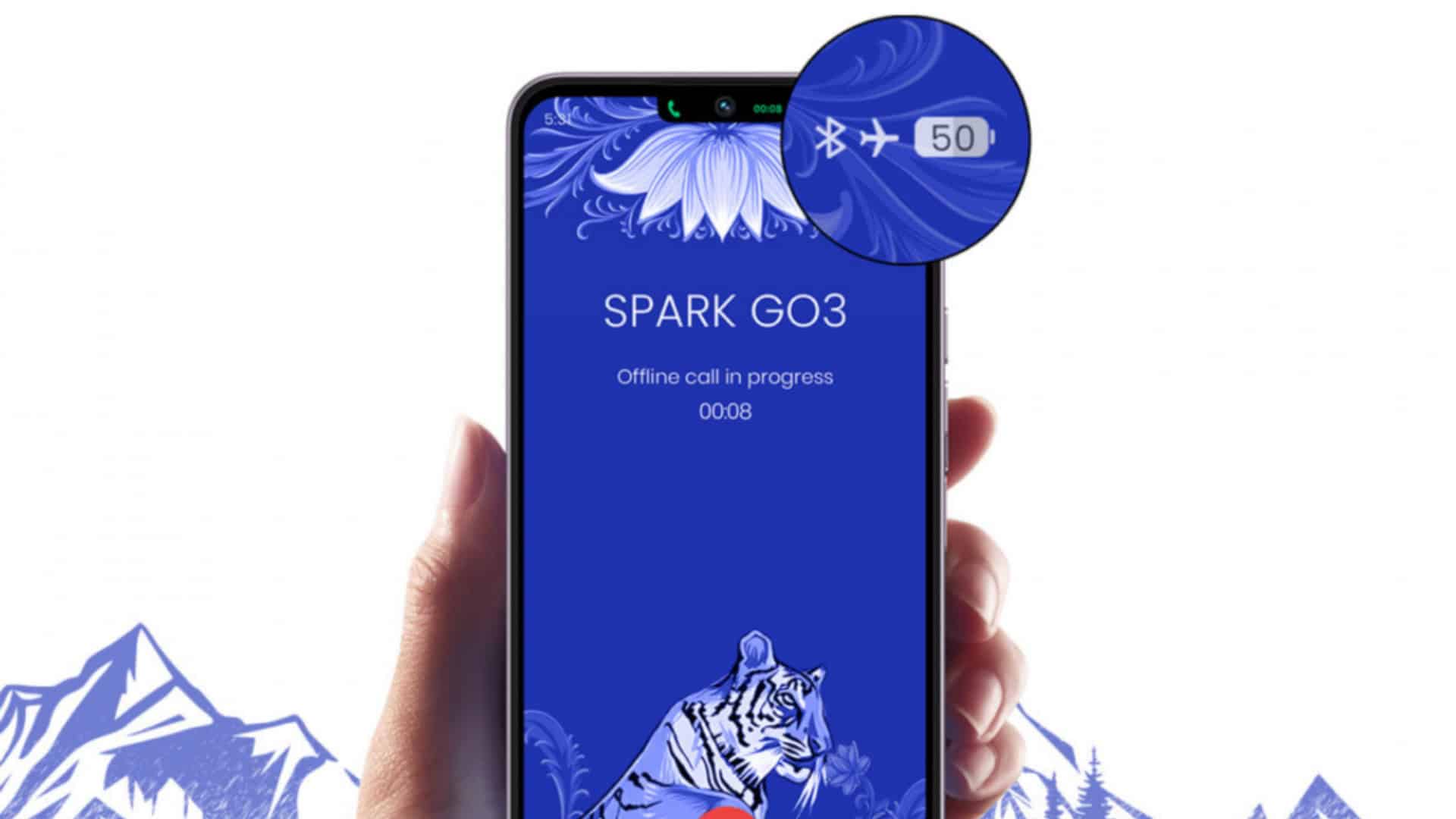 Montagem mostrando celular Spark Go 3, da chinesa Tecno Mobile, fazendo ligação mesmo sem sinal