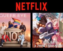 Montagem com pôsteres da série Queer Eye e do filme Kaguya, que estreiam na Netflix