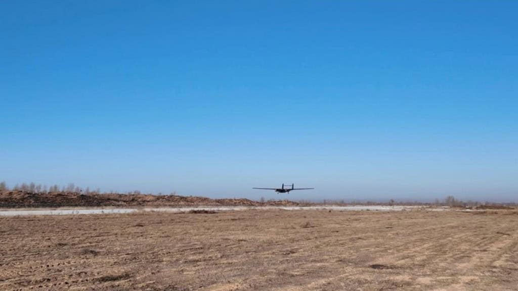 Drone cargueiro chinês Tianma-1000 decolando durante voo de teste