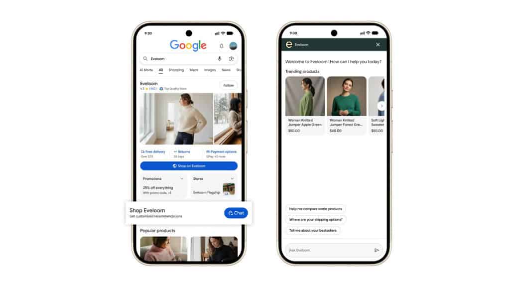 Montagem com etapas do Google Business Agent em celular