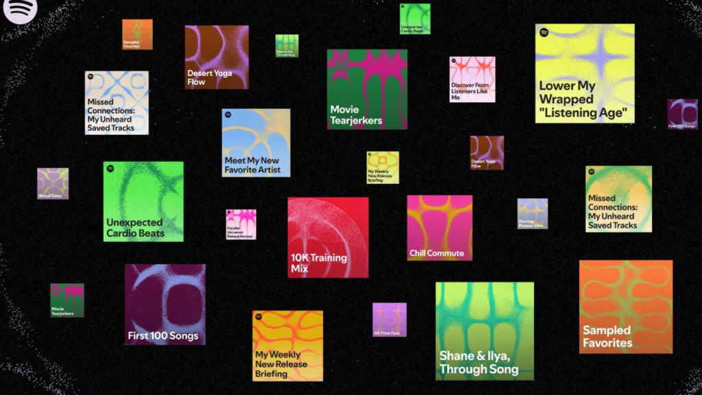 Montagem com capas de playlists geradas a partir de prompts para inteligência artificial (IA) no Spotify