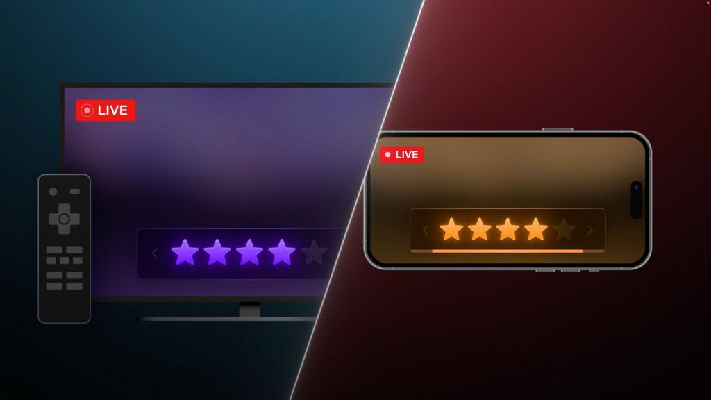 Ilustração mostrando votação ao vivo na Netflix numa smart TV e num celular