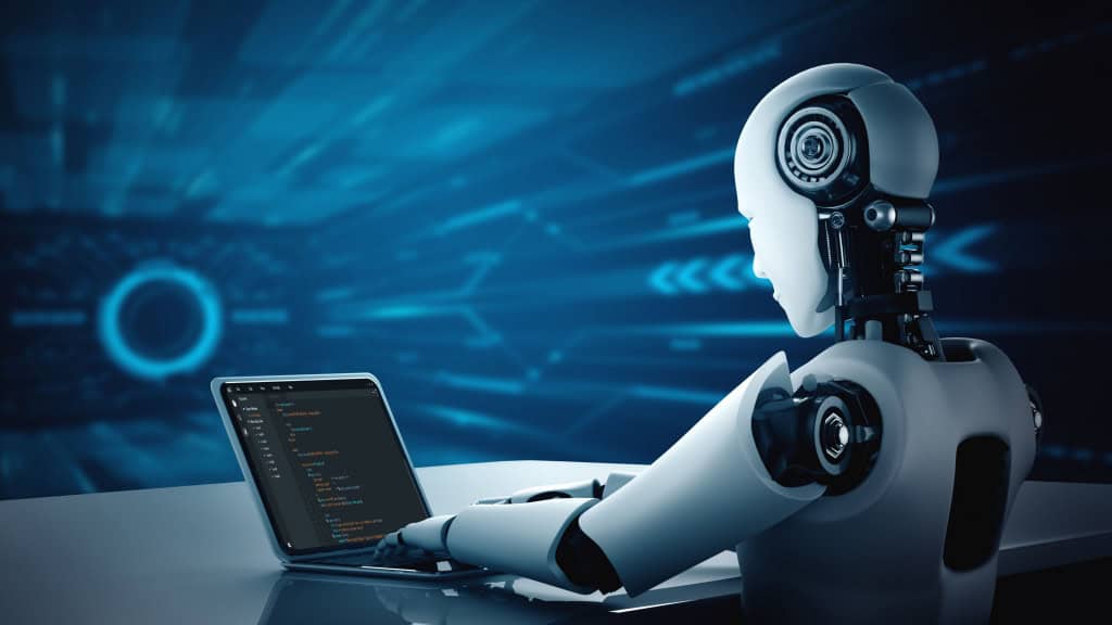 Robô usando computador