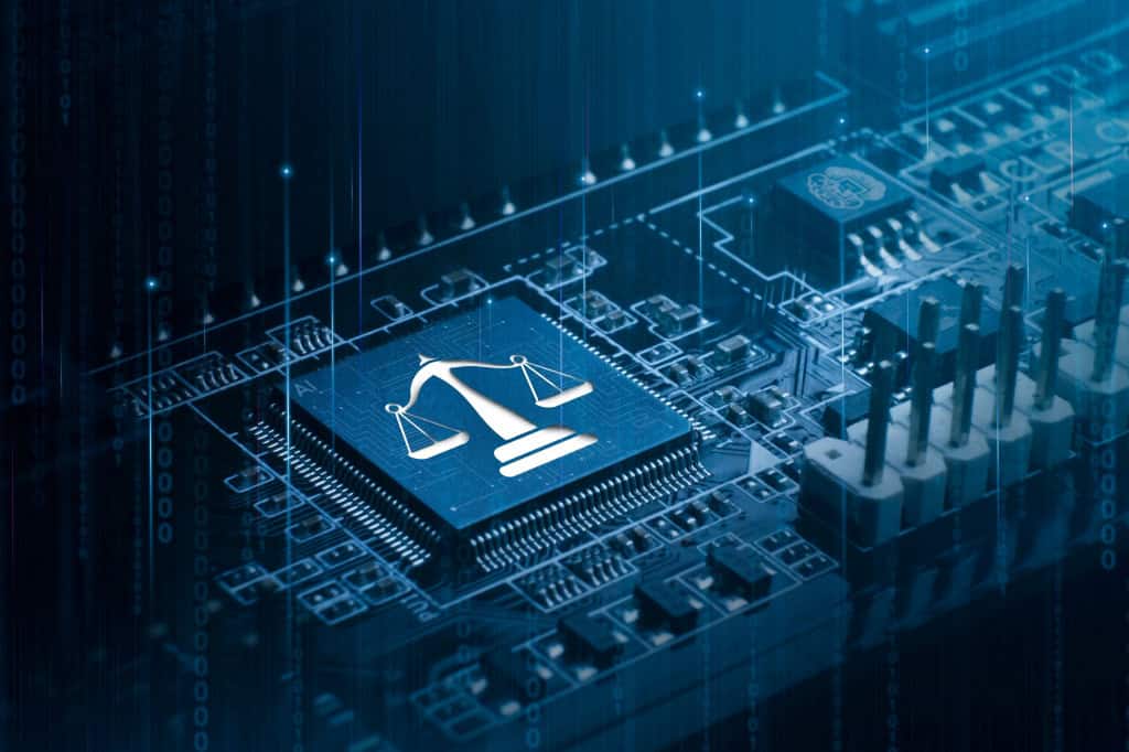 Símbolo de uma balança impresso em um chip