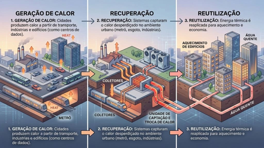 O calor que as cidades desperdiçam agora aquece casas e muda o consumo de energia