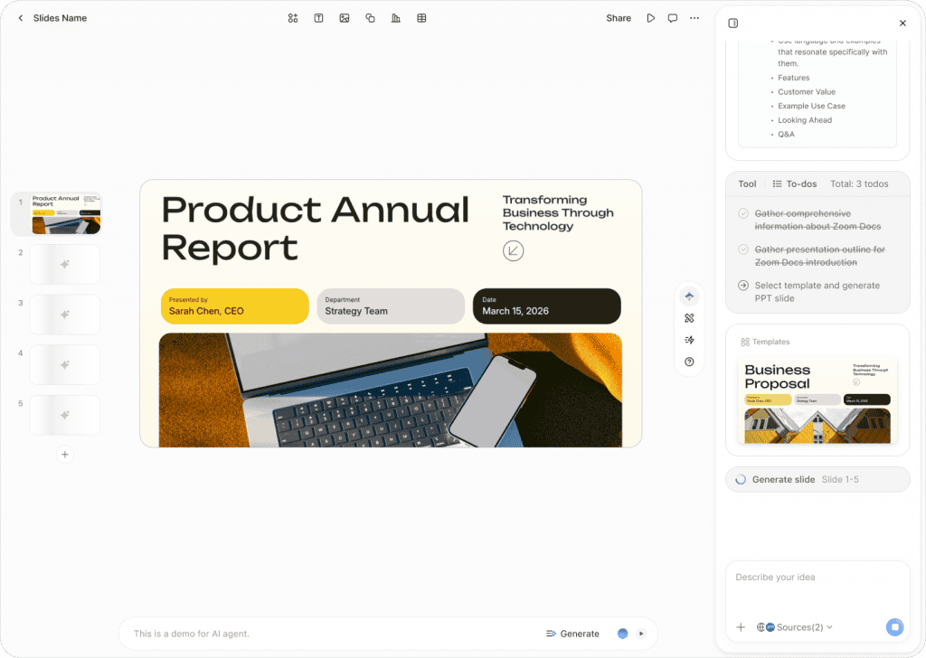 Tela de slides do Zoom