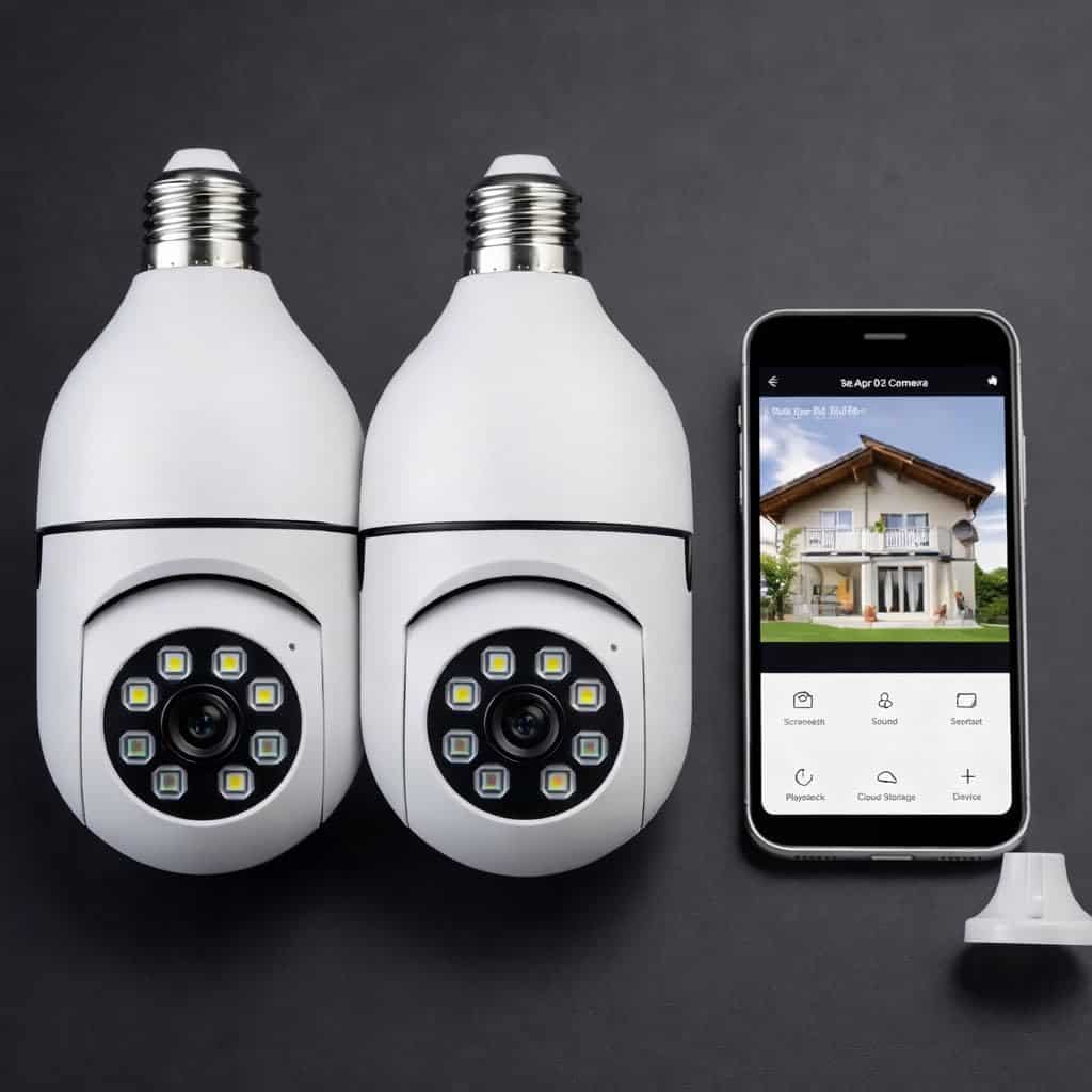 Kit 2 Câmeras Segurança IP Lâmpada WiFi Full HD 1080p com Visão Noturna Infravermelho 1080P Bivolt, Detecção de Movimento