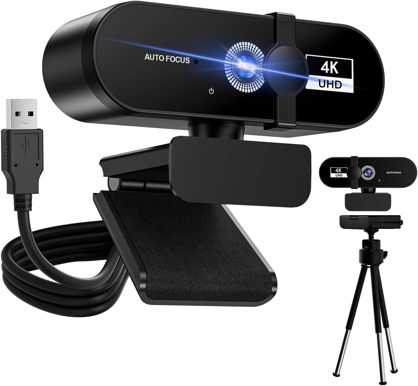 Webcam Full HD 4K para Notebook com Microfone — Plug & Play USB, Ângulo Ajustável 360°
