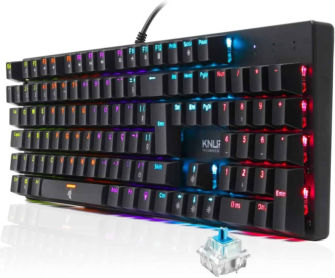 Teclado Mecânico Gamer Switch Blue Led Rgb 7 Cores Rainbow 12 Funções Anti Ghosting