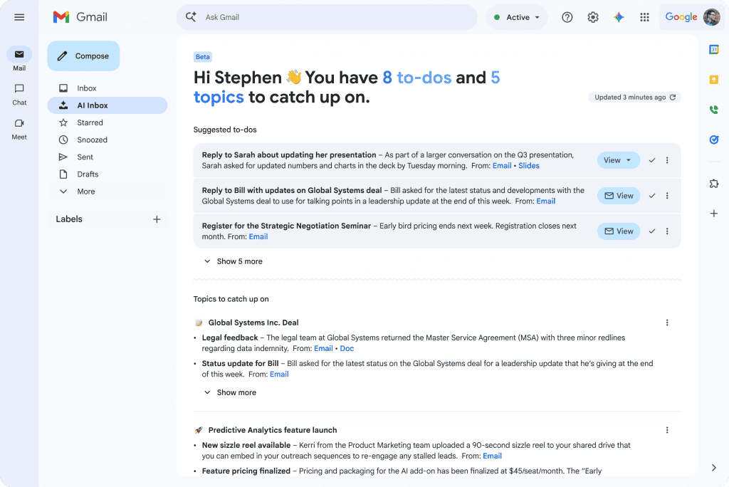 AI inbox google gmail