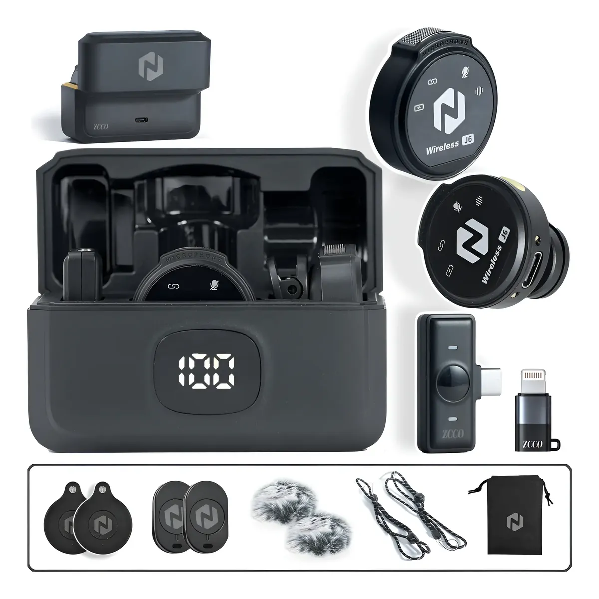 Microfone Combo Duplo Magnética Sem Fio Redução De Ruído J6
