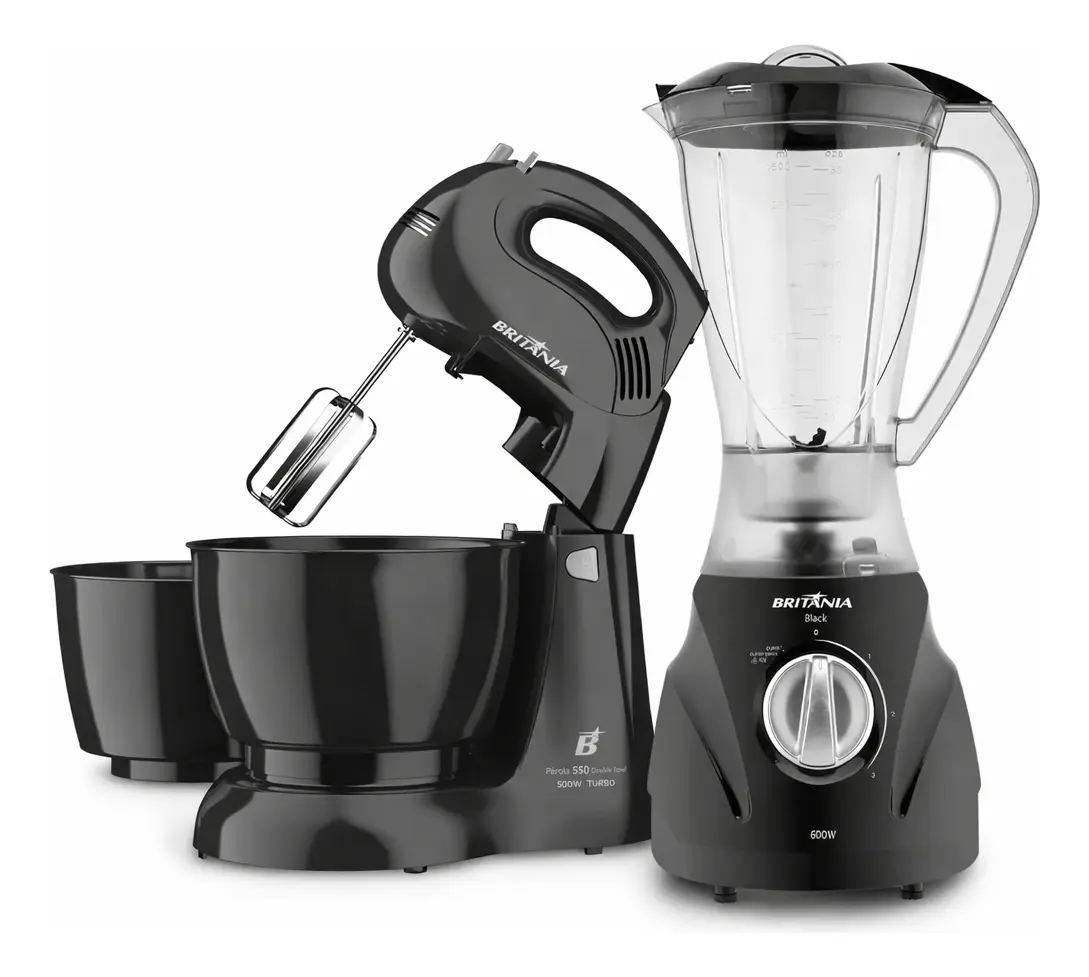 Kit Liquidificador Britânia + Batedeira Double Preta + Brinde