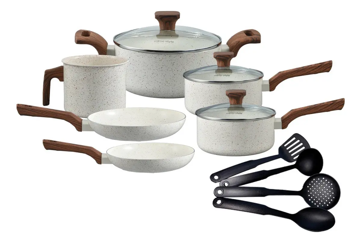 Jogo De Panelas Indução Mimo Style Cerâmica 10 Peças Cor Mármore