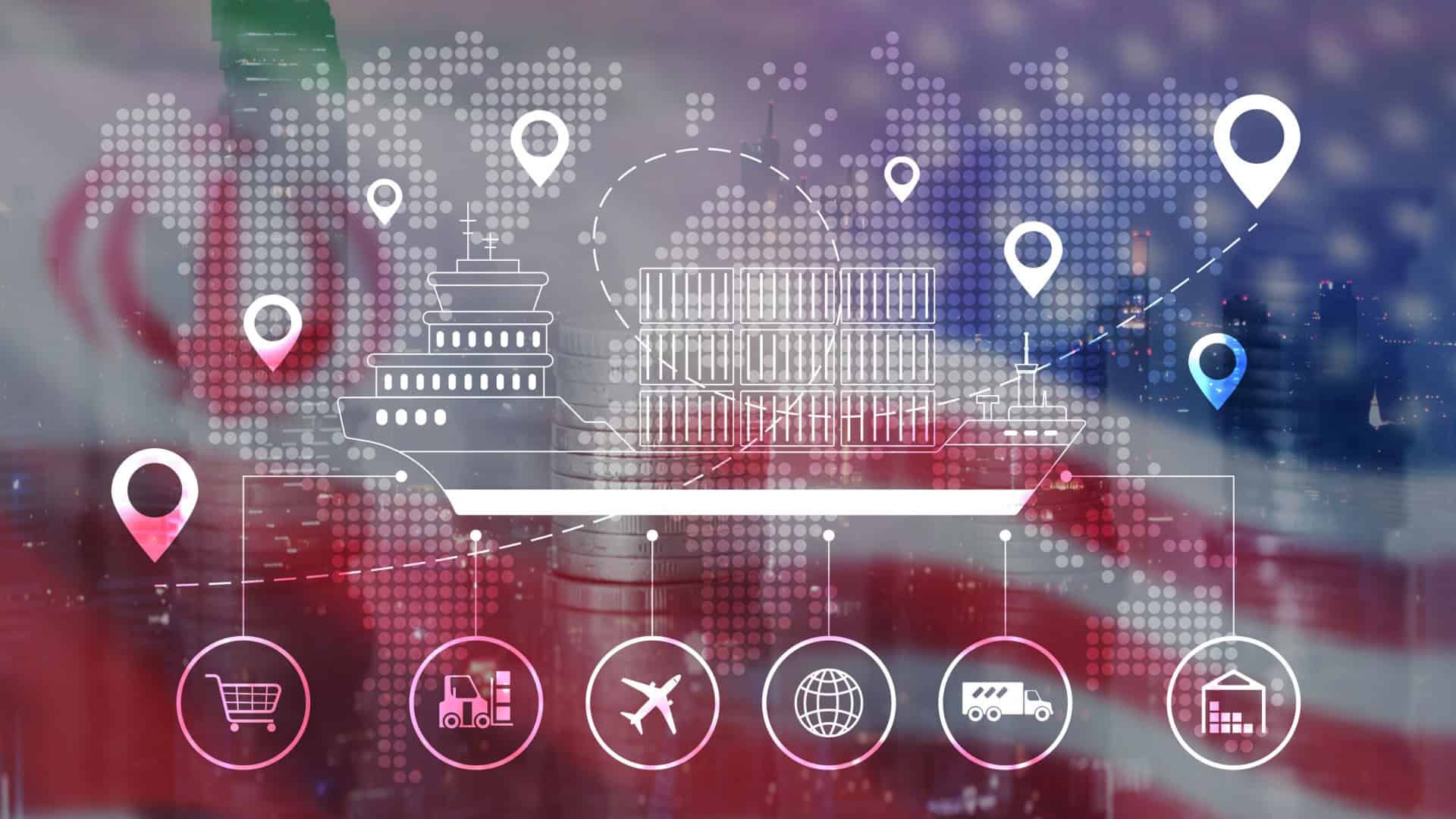 Ilustração de tecnologia envolvendo Irã e Estados Unidos