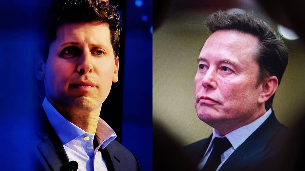 Montagem com fotos de Sam Altman e Elon Musk