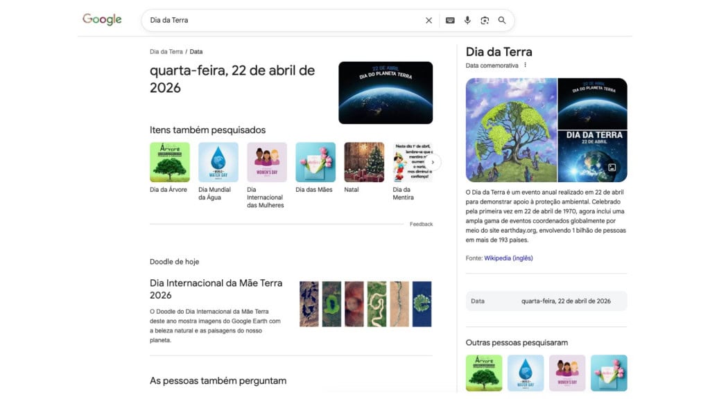 Página do Google sobre Dia da Terra em 2026