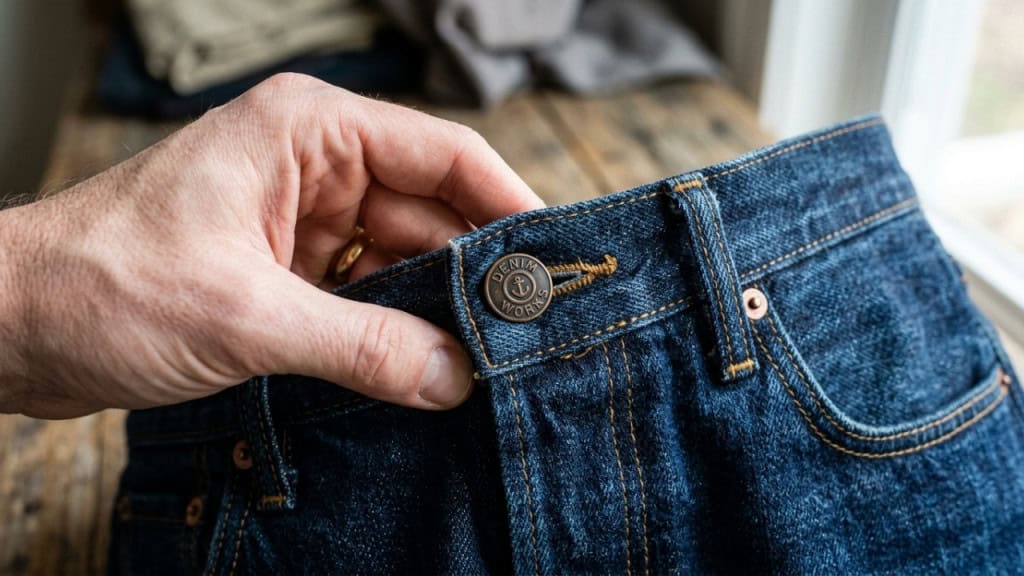 Para que serve o botão metálico na calça jeans?