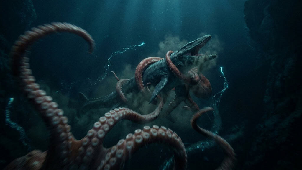 ‘Kraken’ sempre foi real: descoberta colossal revela polvo gigantesco que reinou nos oceanos e se alimentou de répteis enormes