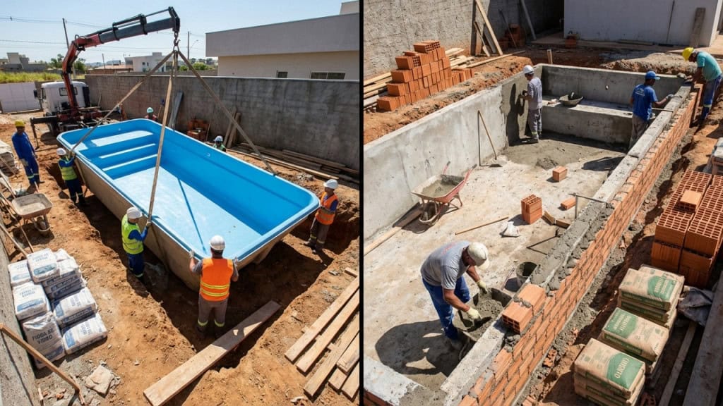 Piscina de fibra ou alvenaria: qual é mais durável e econômica?