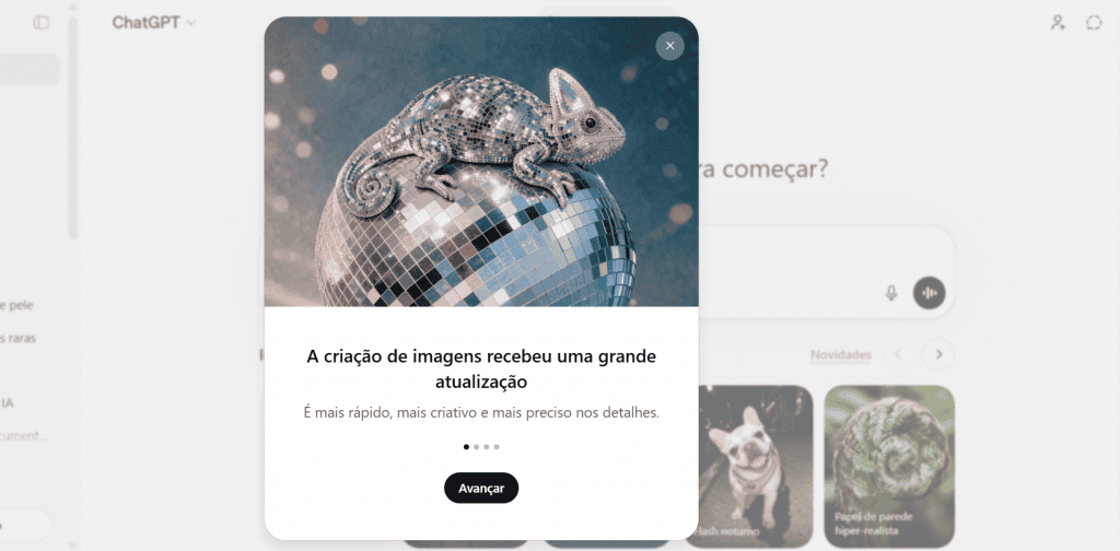 Tela de apresentação das mudanças no ChatGPT Images