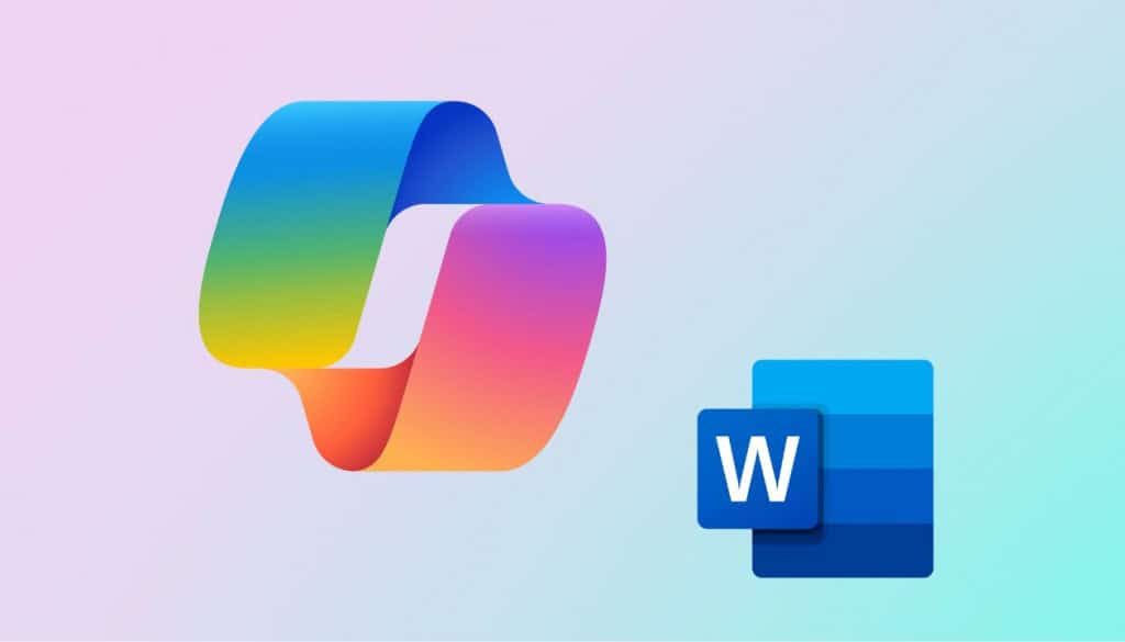 imagem mostra um fundo neutro e os icones do Word e Copilot