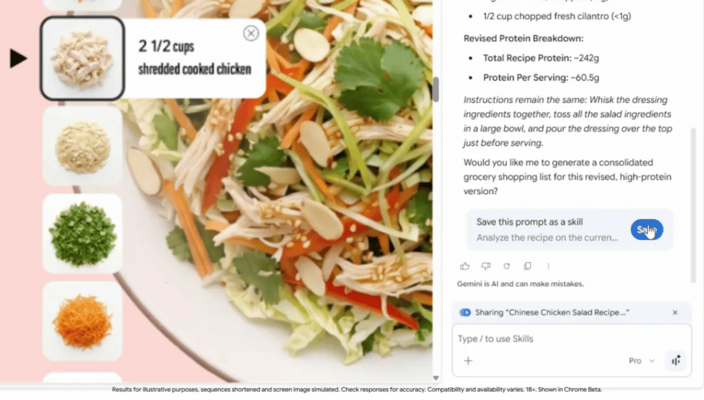 Captura de tela que mostra o Skills em ação no Chrome