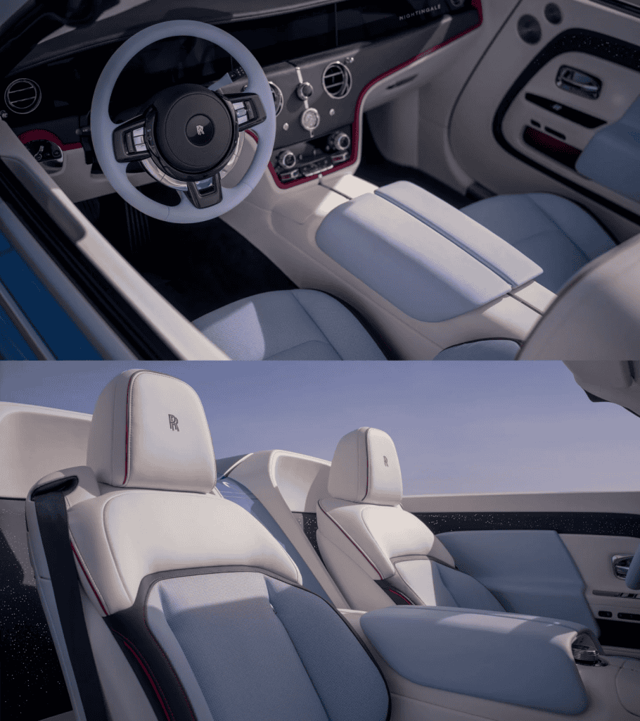 A cabine aposta em luxo artesanal, com couro refinado e iluminação ambiente com 10.500 pontos inspirados em ondas sonoras. (Imagem: Rolls-Royce/Divulgação)