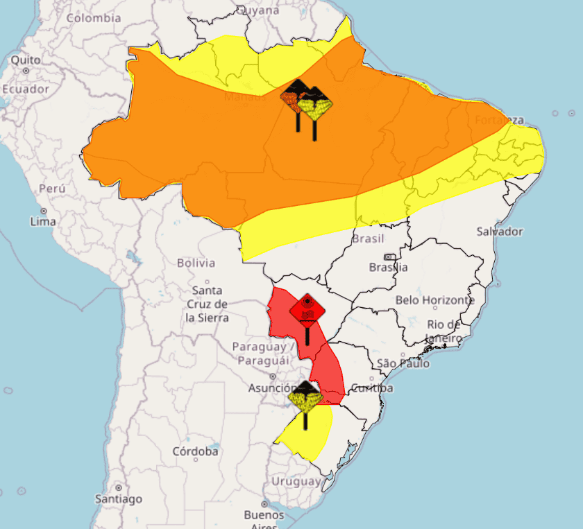 Mapa do Inmet com os avisos de calor