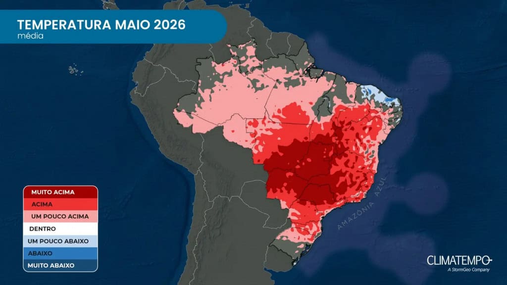 Mapa de temperatura no Brasil em maio de 2026