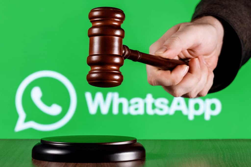 WhatsApp logo with a judge's gavel