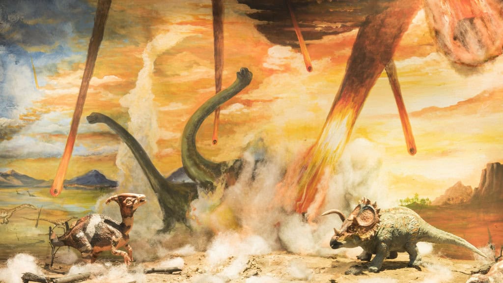 Ilustração de apocalipse de dinossauros