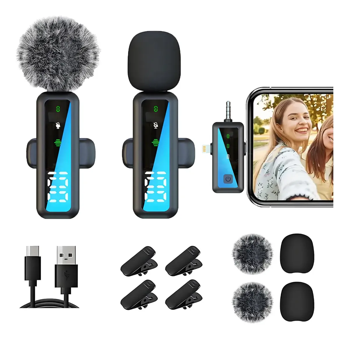Microfone De Lapela Duplo Sem Fio 3 Em 1 Plug And Play