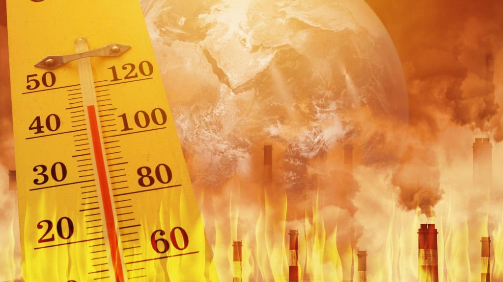 Ilustração sobre calor causado pelas mudanças climáticas no mundo