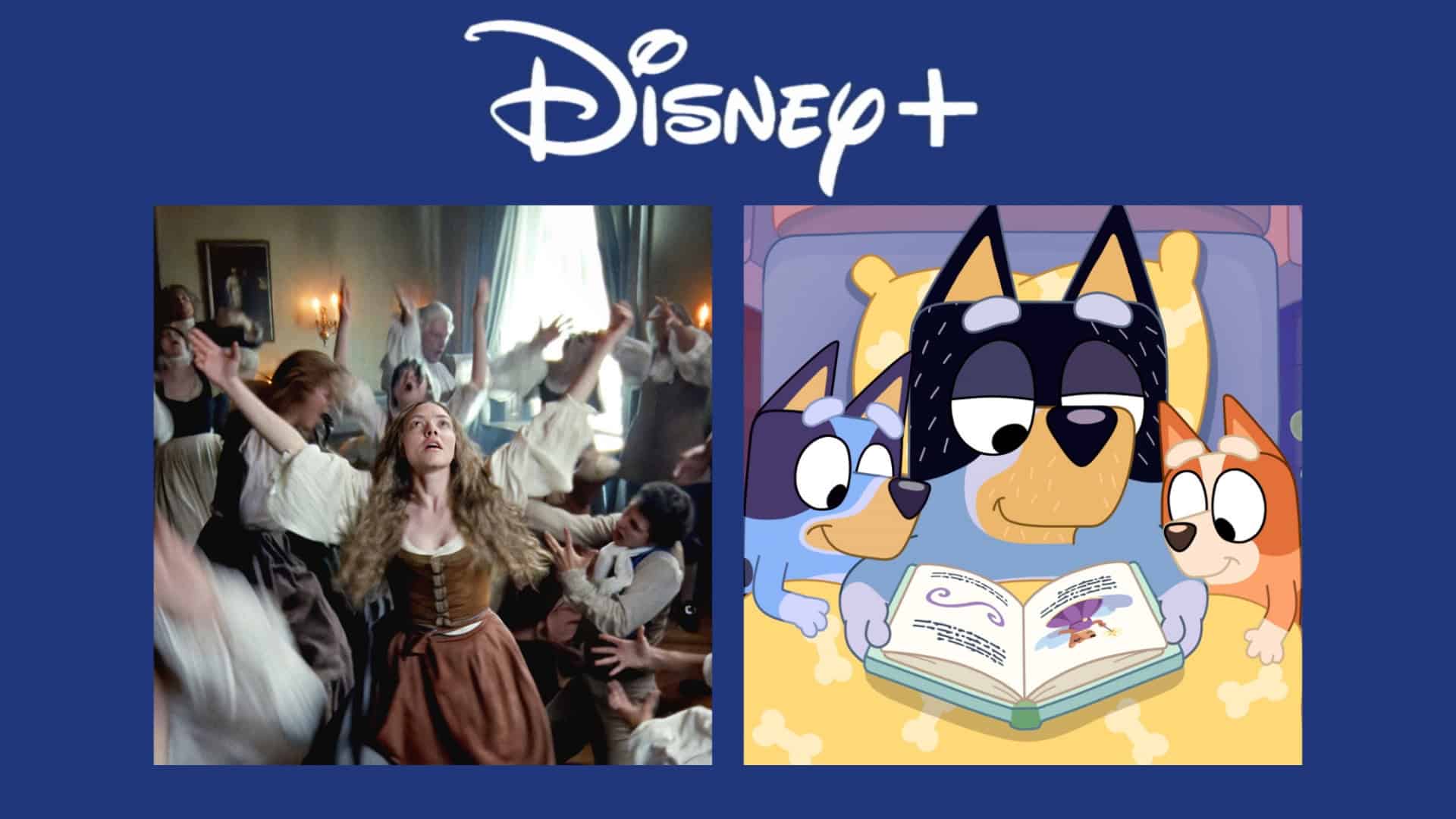 imagens de divulgação de um filme e uma série que estreiam no Disney+ esta semana