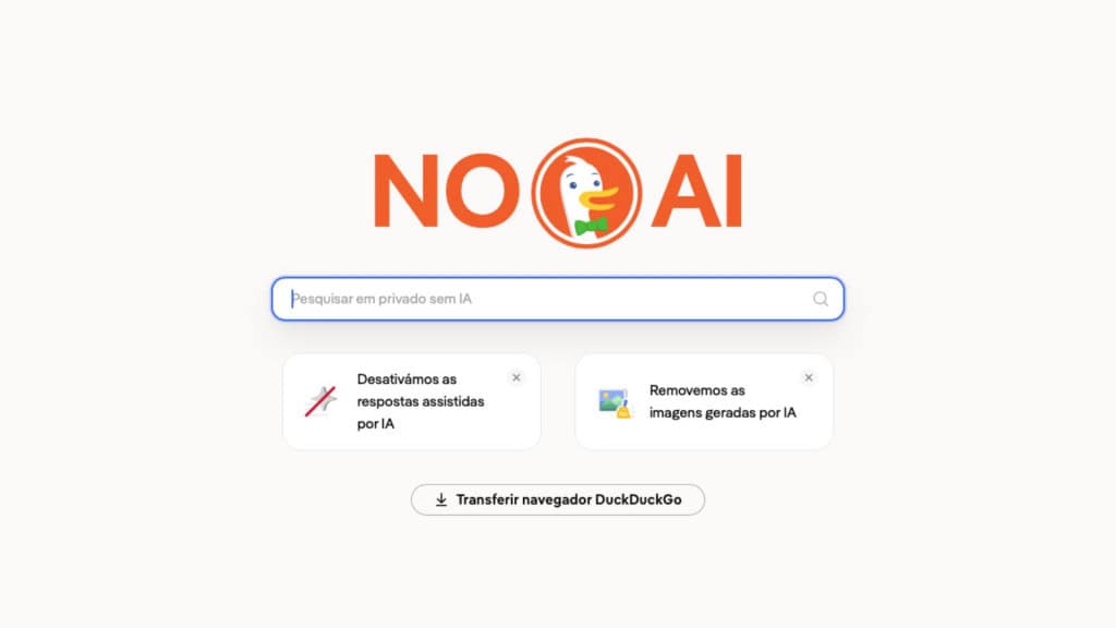 Captura de tela de versão de DuckDuckGo sem inteligência artificial (IA)