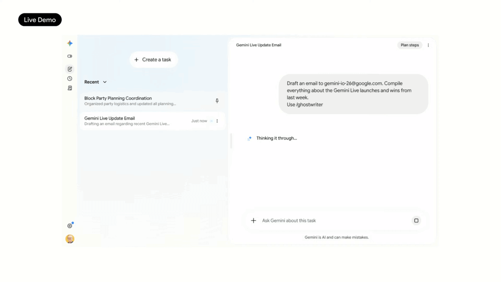 Exemplo de uso do Gemini Spark