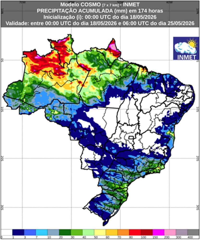 Precipitação na segunda semana de maio de 2026