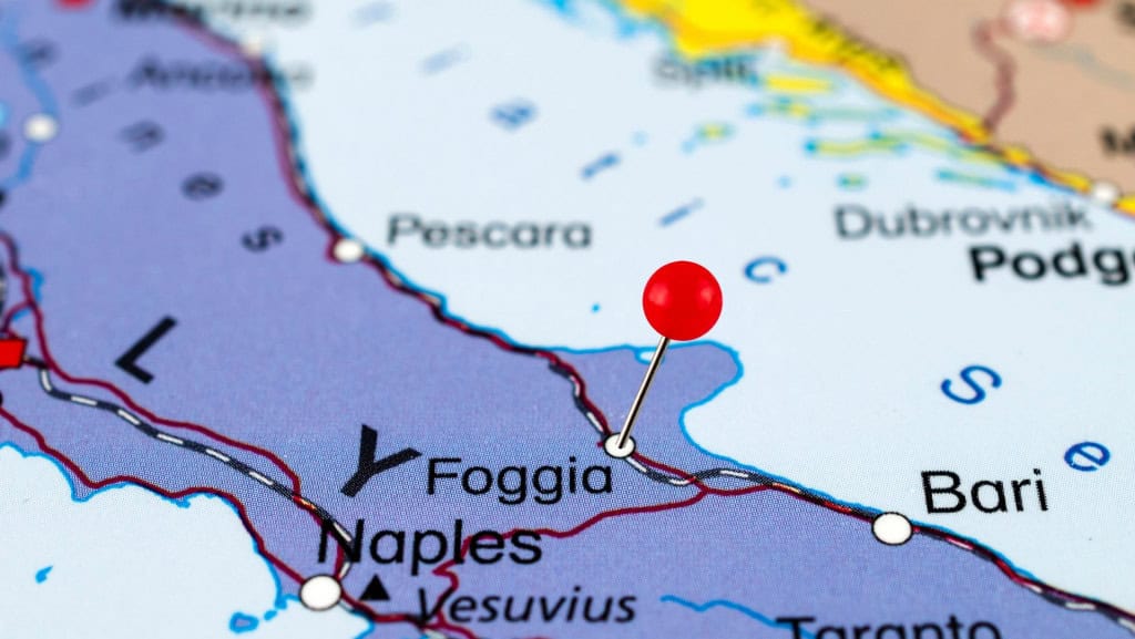 Mapa mostra a região de Foggia, local onde o artefato foi encontrado