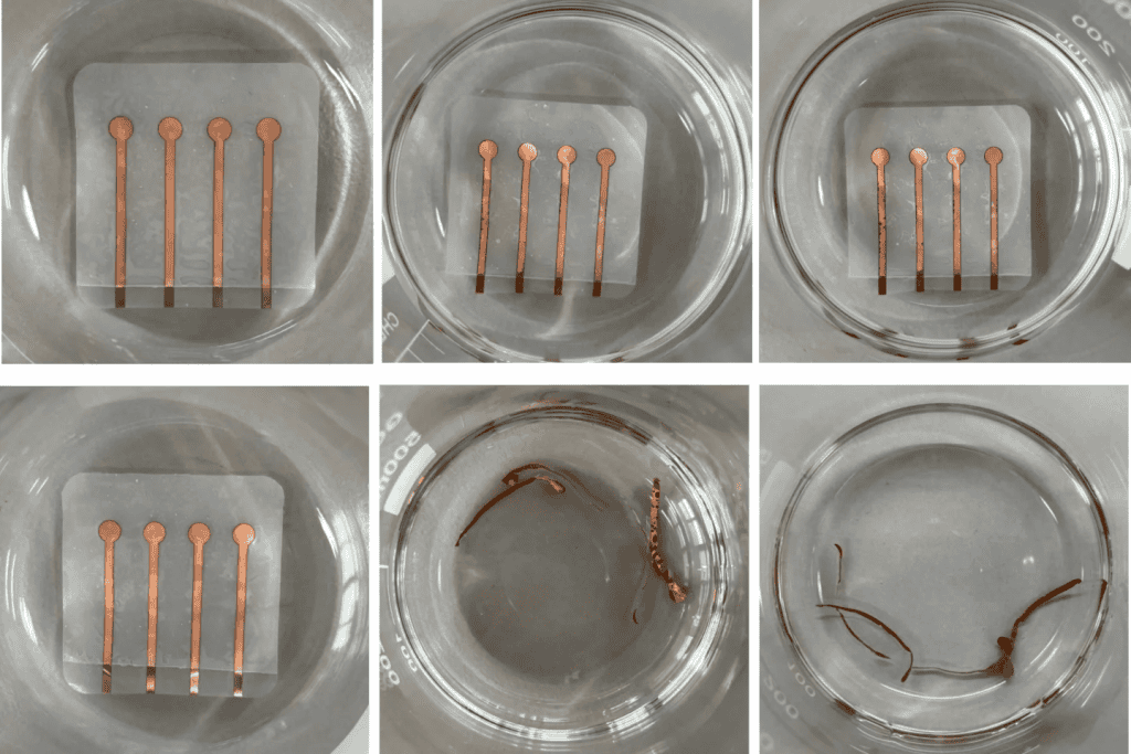 Nos testes, dispositivos feitos com o plástico vivo foram destruídos em até duas semanas sem gerar microplásticos detectáveis. (Imagem: ACS Applied Polymer)