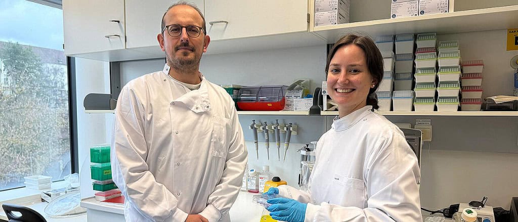 dois pesquisadores em um laboratório
