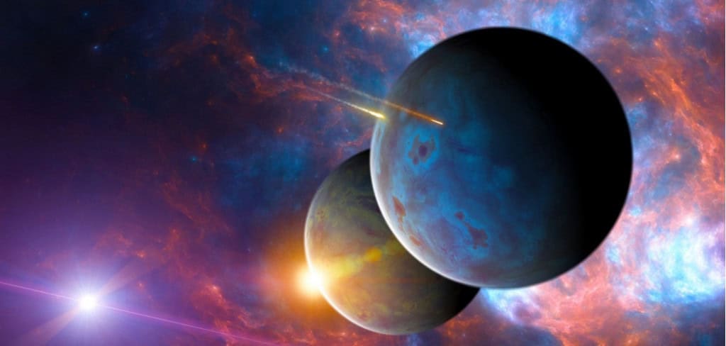 Astrônomos identificaram o sistema TOI-1130, onde um raro Júpiter quente orbita sua estrela acompanhado por outro planeta menor. (Imagem: Naeblys/Shutterstock)